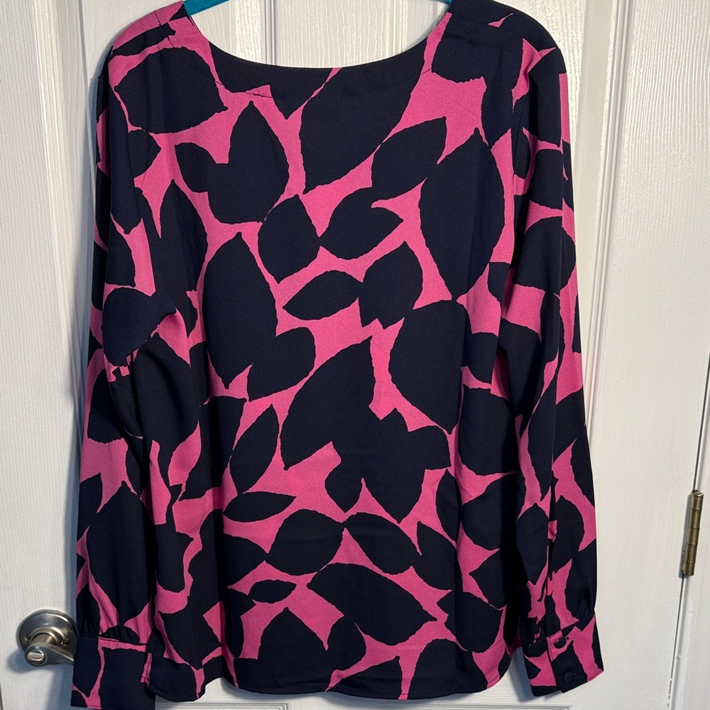 Belle by Kim Gravel Vibrant Pink and Black Blouse - Picture 6 of 6